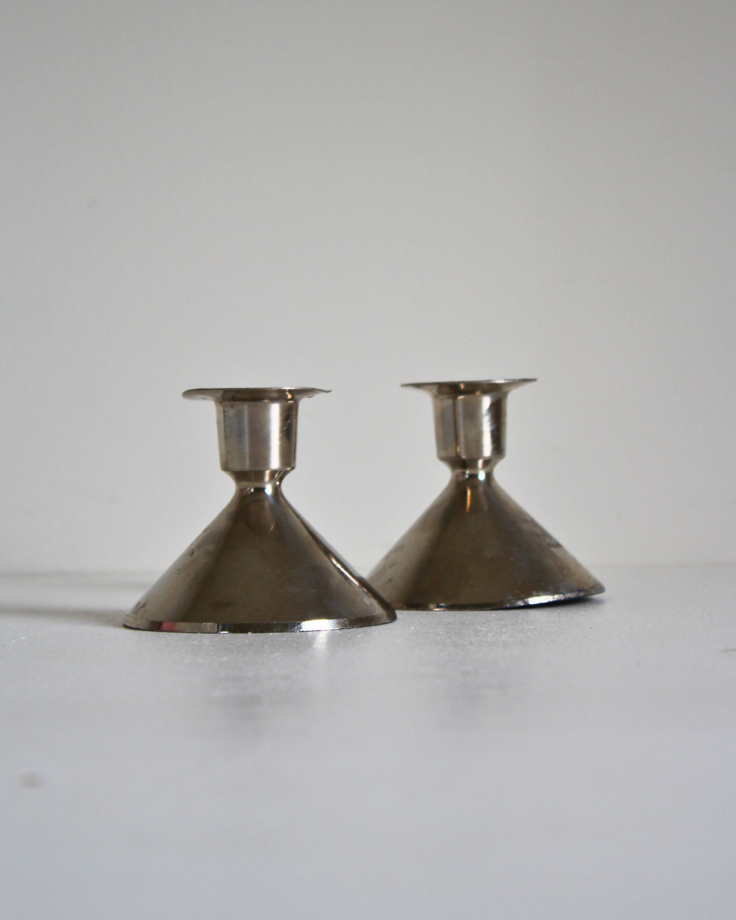 Pair of Vintage Chrome Trumpet Candlesticks