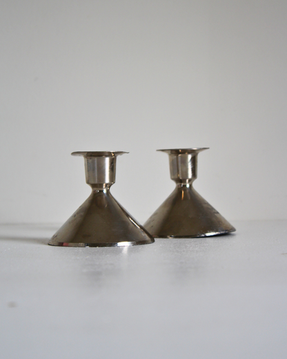 Pair of Vintage Chrome Trumpet Candlesticks