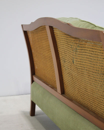 Vintage Bergère-Style Cane Sofa / Green
