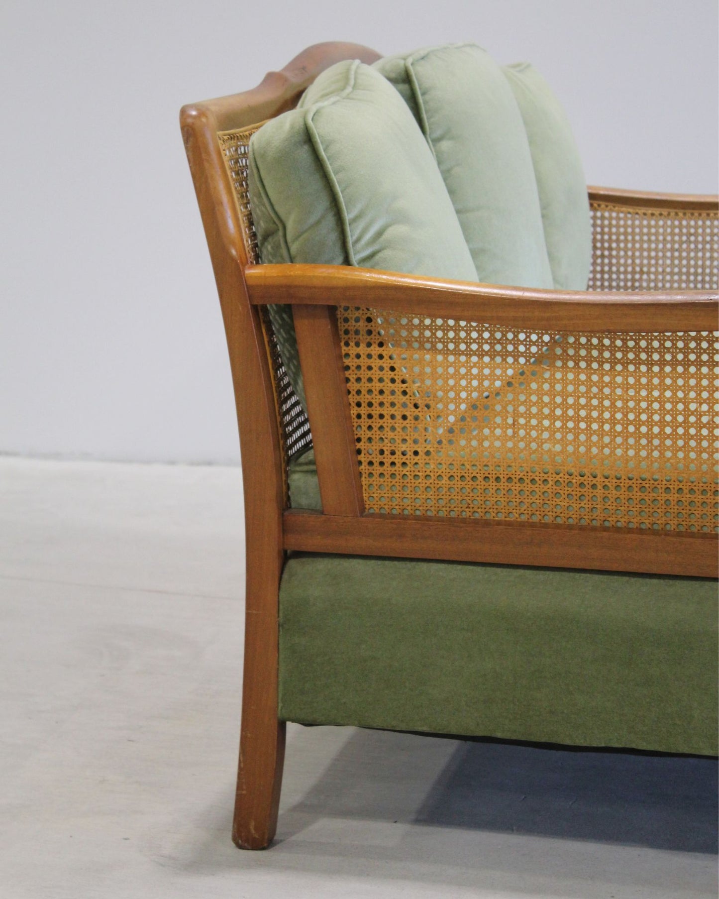 Vintage Bergère-Style Cane Sofa / Green