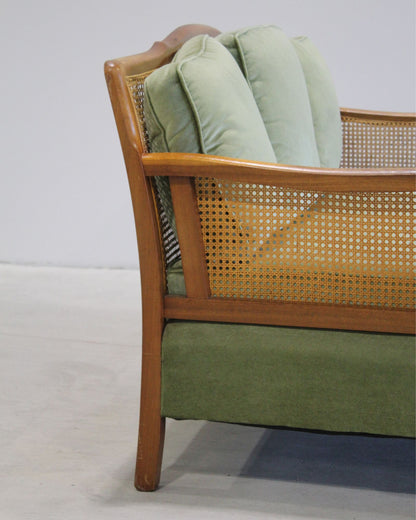 Vintage Bergère-Style Cane Sofa / Green