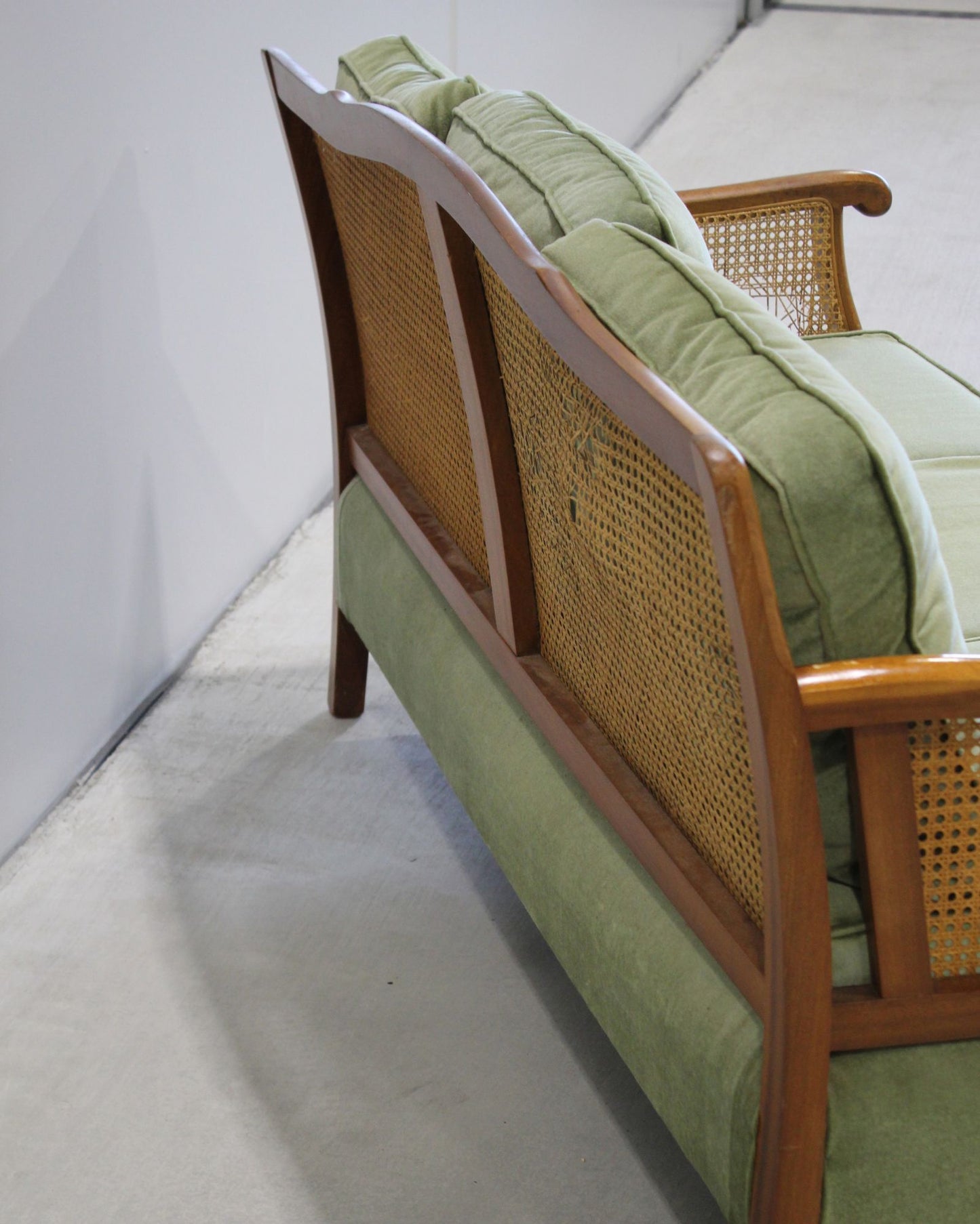 Vintage Bergère-Style Cane Sofa / Green