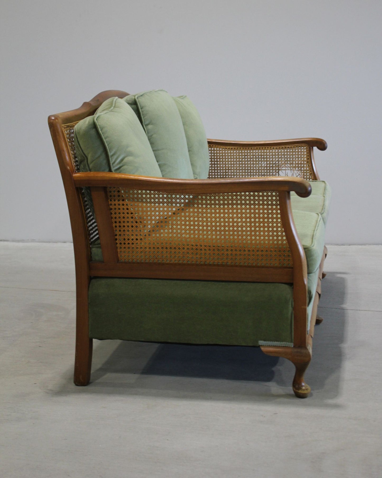 Vintage Bergère-Style Cane Sofa / Green