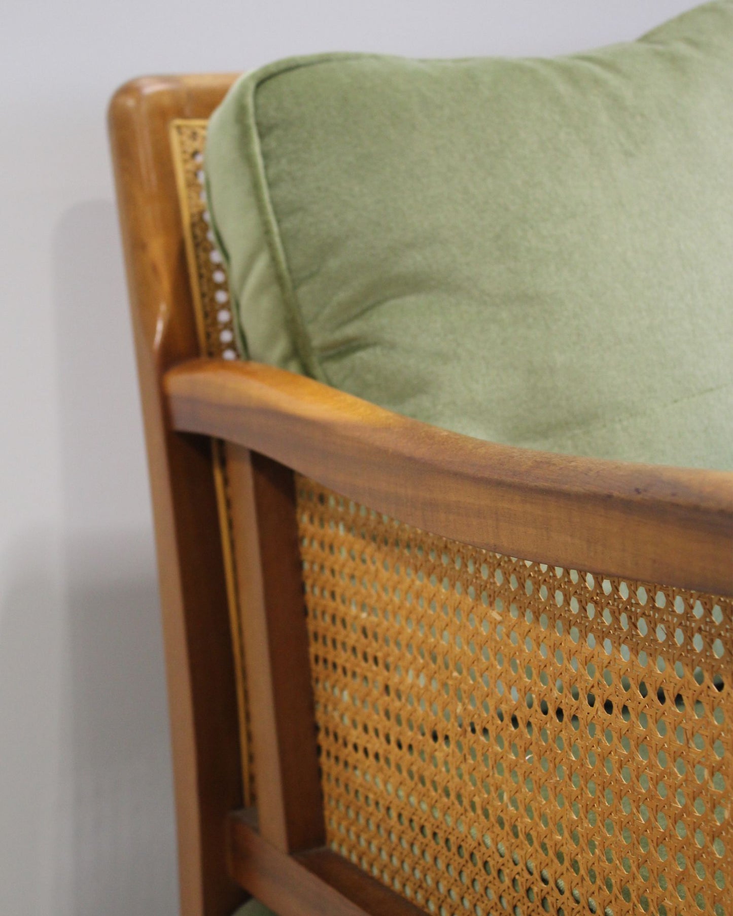 Vintage Bergère-Style Cane Sofa / Green