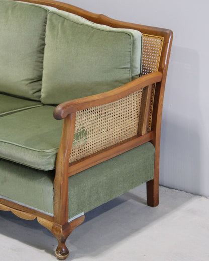Vintage Bergère-Style Cane Sofa / Green