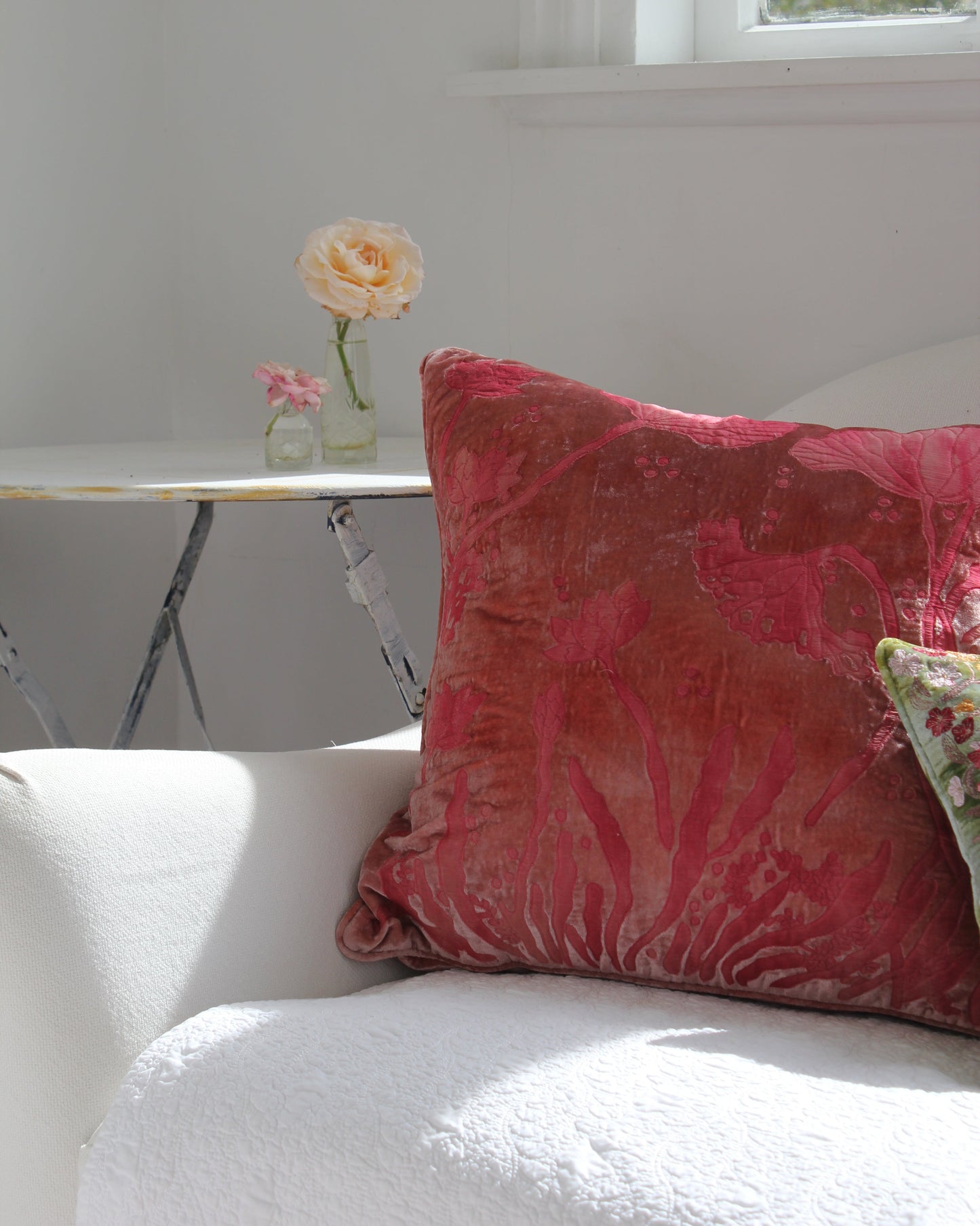 Anke Drechsel Waterlily silk velvet cushion cover in shaded rose, 50x50cm, new with tags