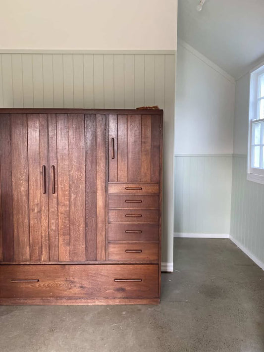 Vintage Solid Wood Wardrobe with Drawers – Imported from London