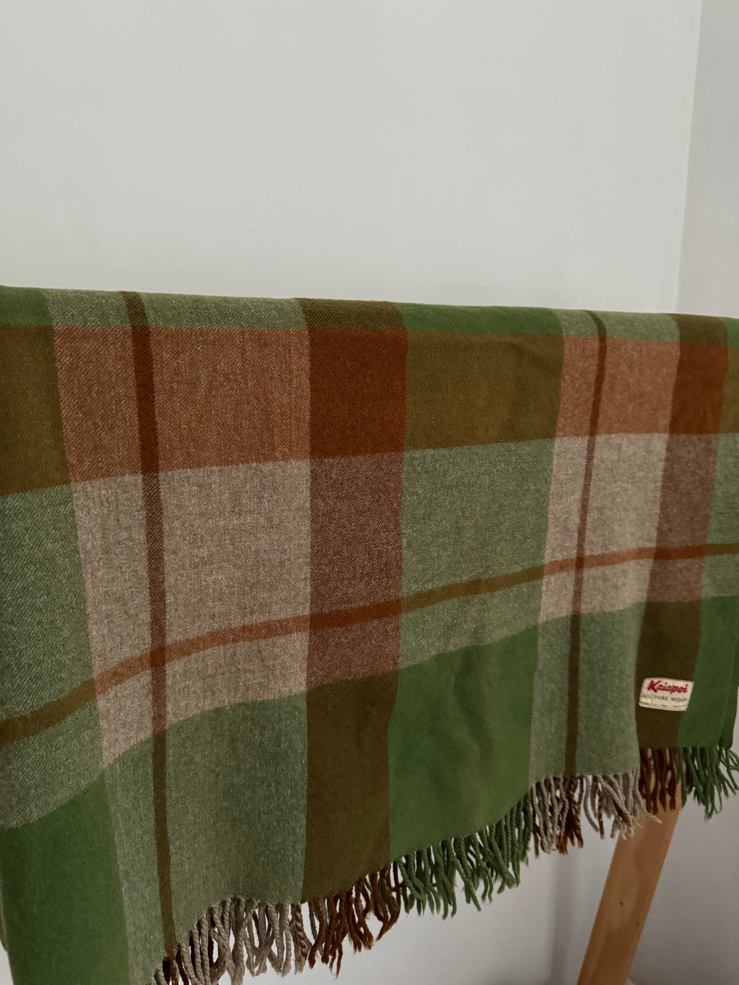 Vintage Wool Blanket / Kaiapoi / Green Tartan