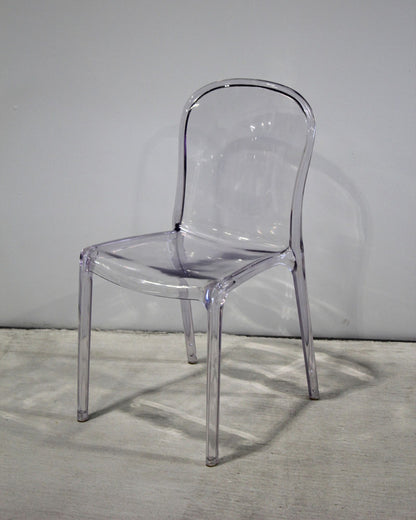 Clear polycarbonate jelly style dining chair, stackable, modern transparent chair, second hand New Zealand