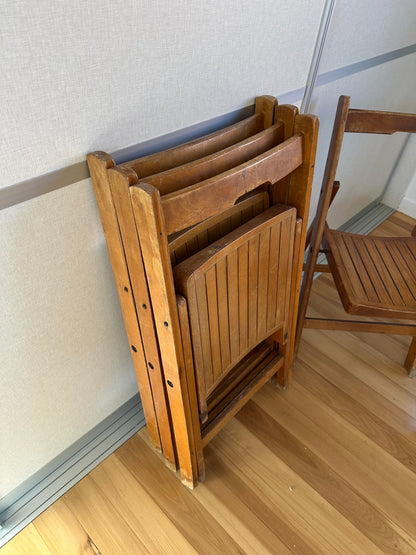 Slatted Folding Wooden Chairs / Set of 5