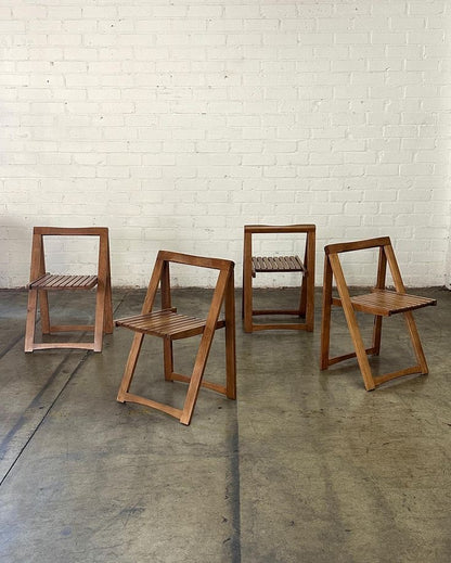 Slatted Folding Wooden Chairs / Set of 5
