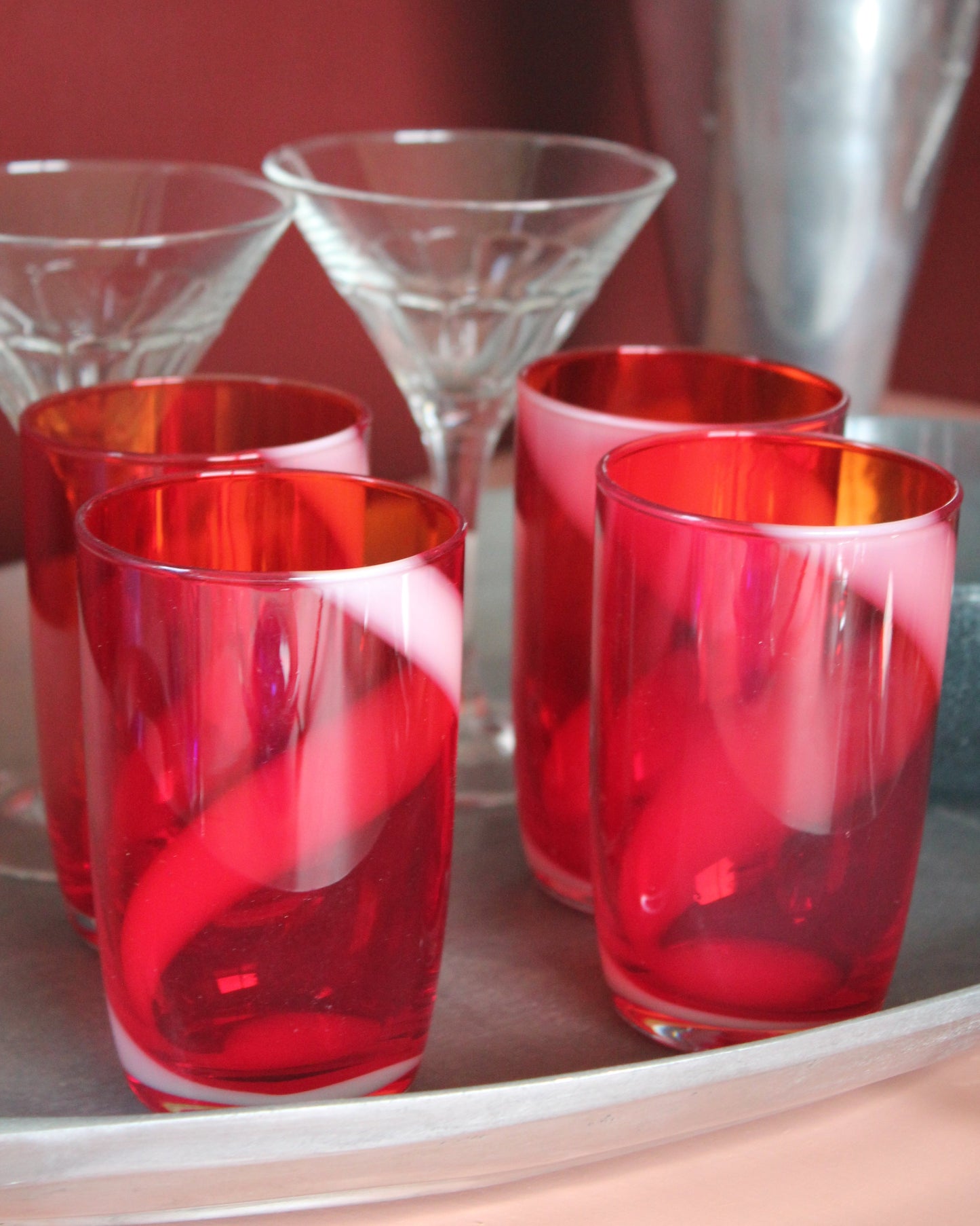 4x Handblown Red Glass Tumblers
