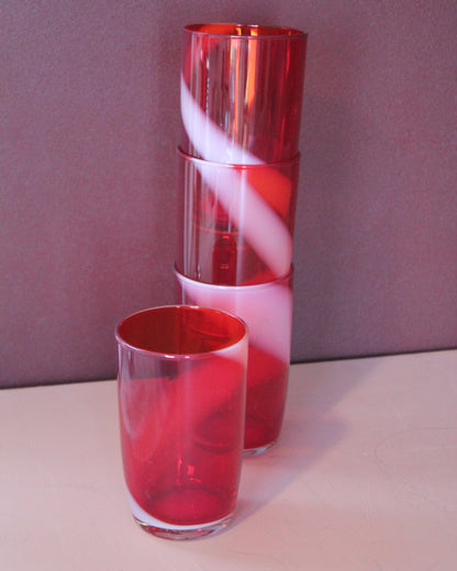 4x Handblown Red Glass Tumblers