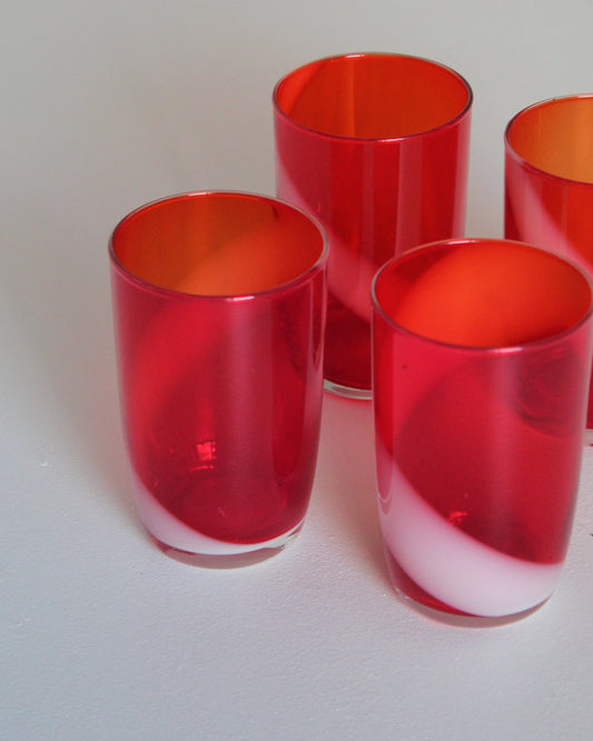 4x Handblown Red Glass Tumblers