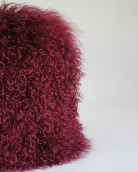 Mongolian Lambswool Cushion in Berry