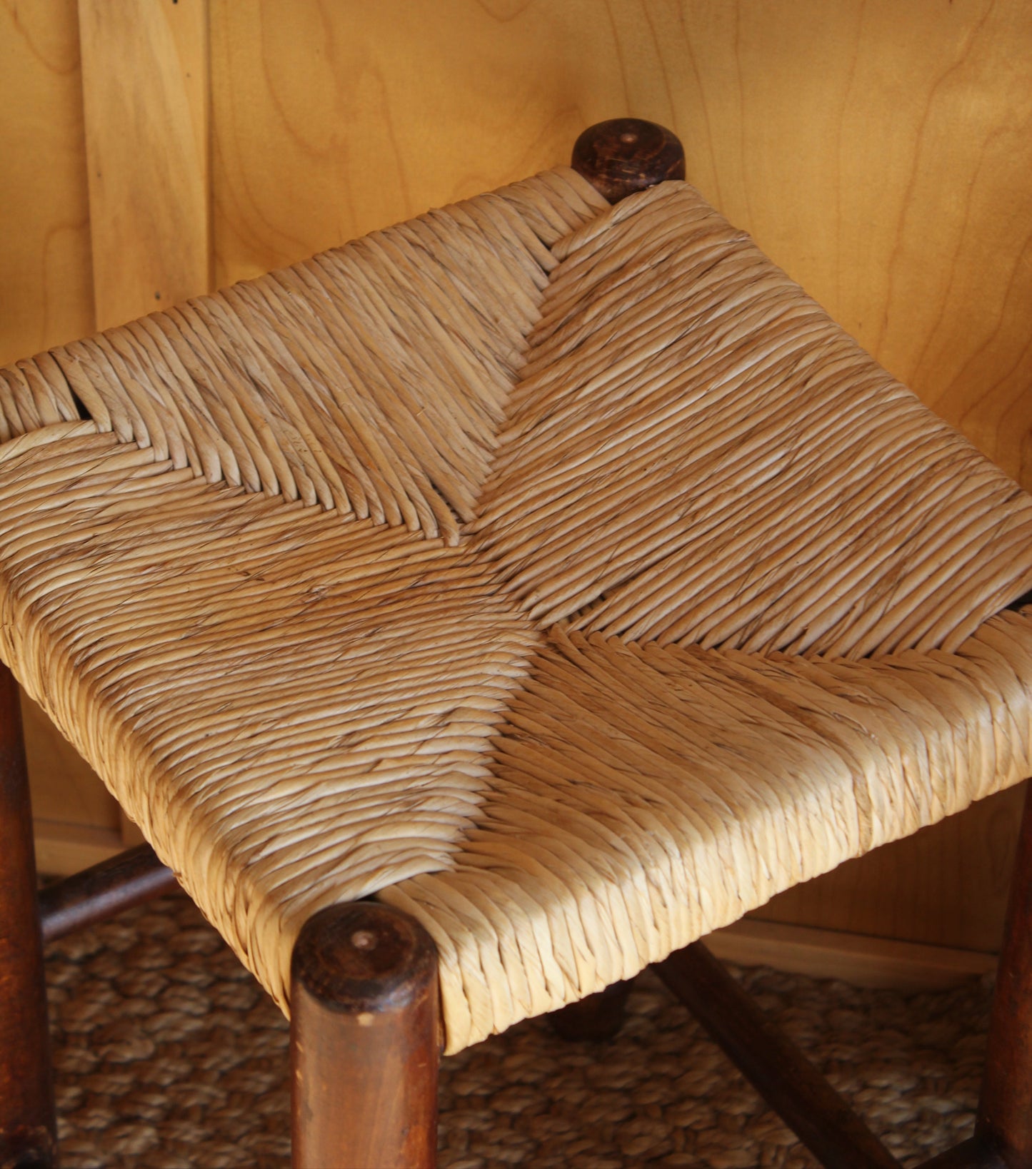 Pair of Vintage Rustic Rush Seat Stools