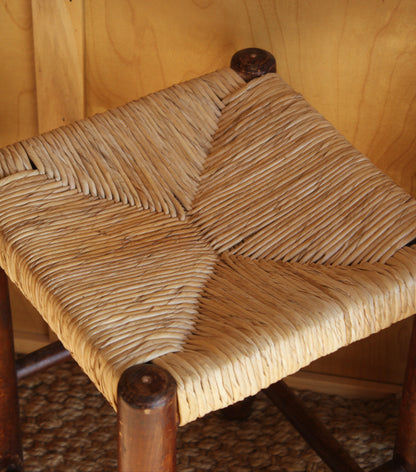 Pair of Vintage Rustic Rush Seat Stools