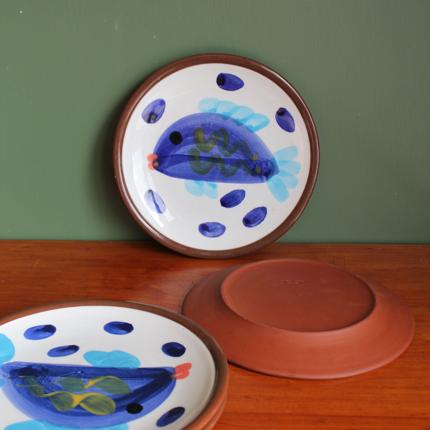 Royce McGlashen Handpainted Terracotta Fish Side Plates / Set of 4