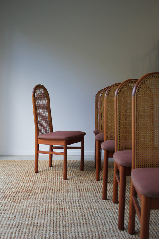 Set of 6 / Kauri & Cane Vintage Dining Chairs