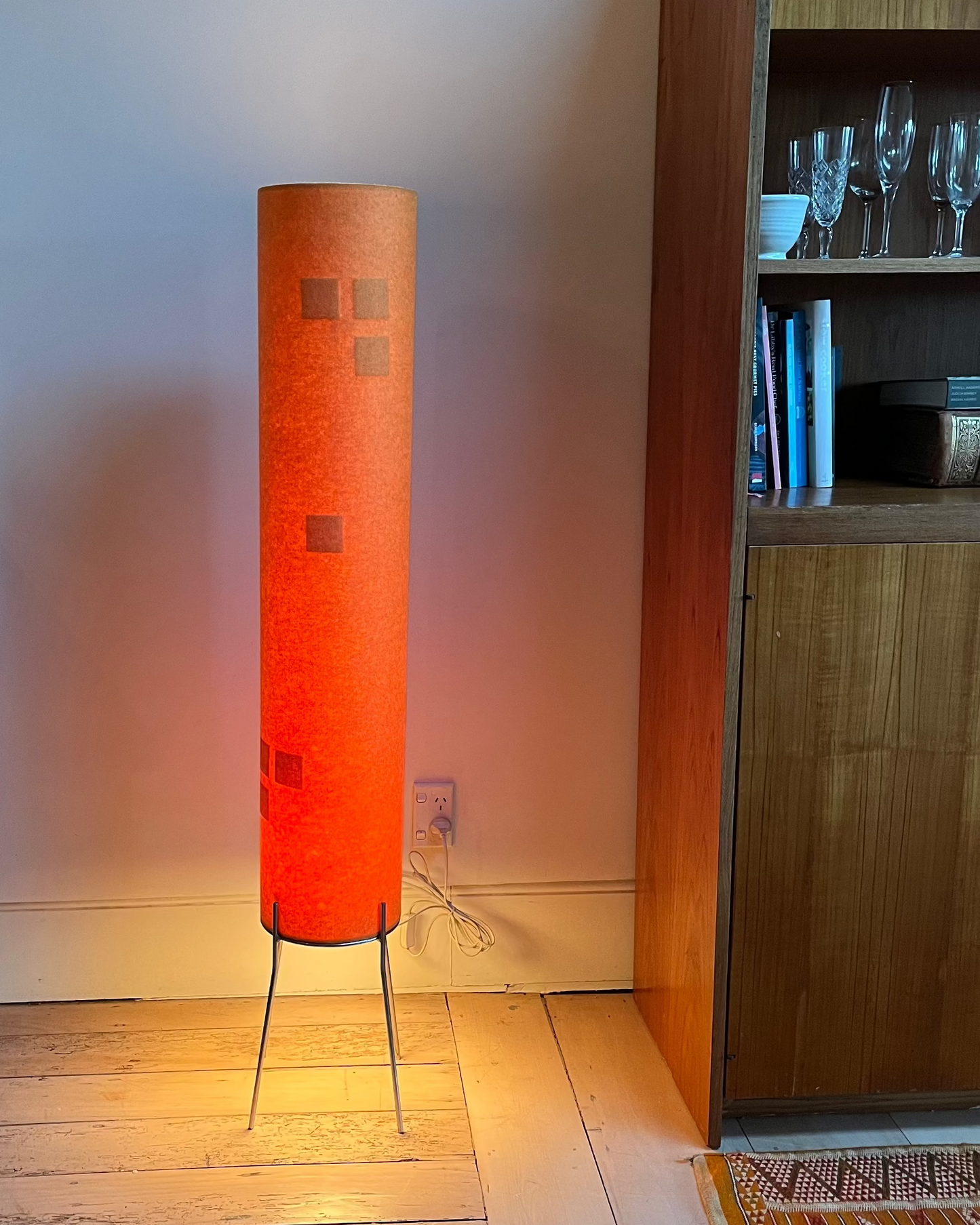 Pair of Retro Felt Floor Lamps in Orange & Black