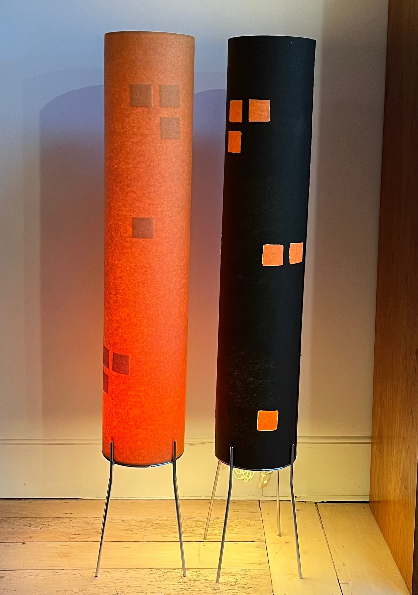 Pair of Retro Felt Floor Lamps in Orange & Black