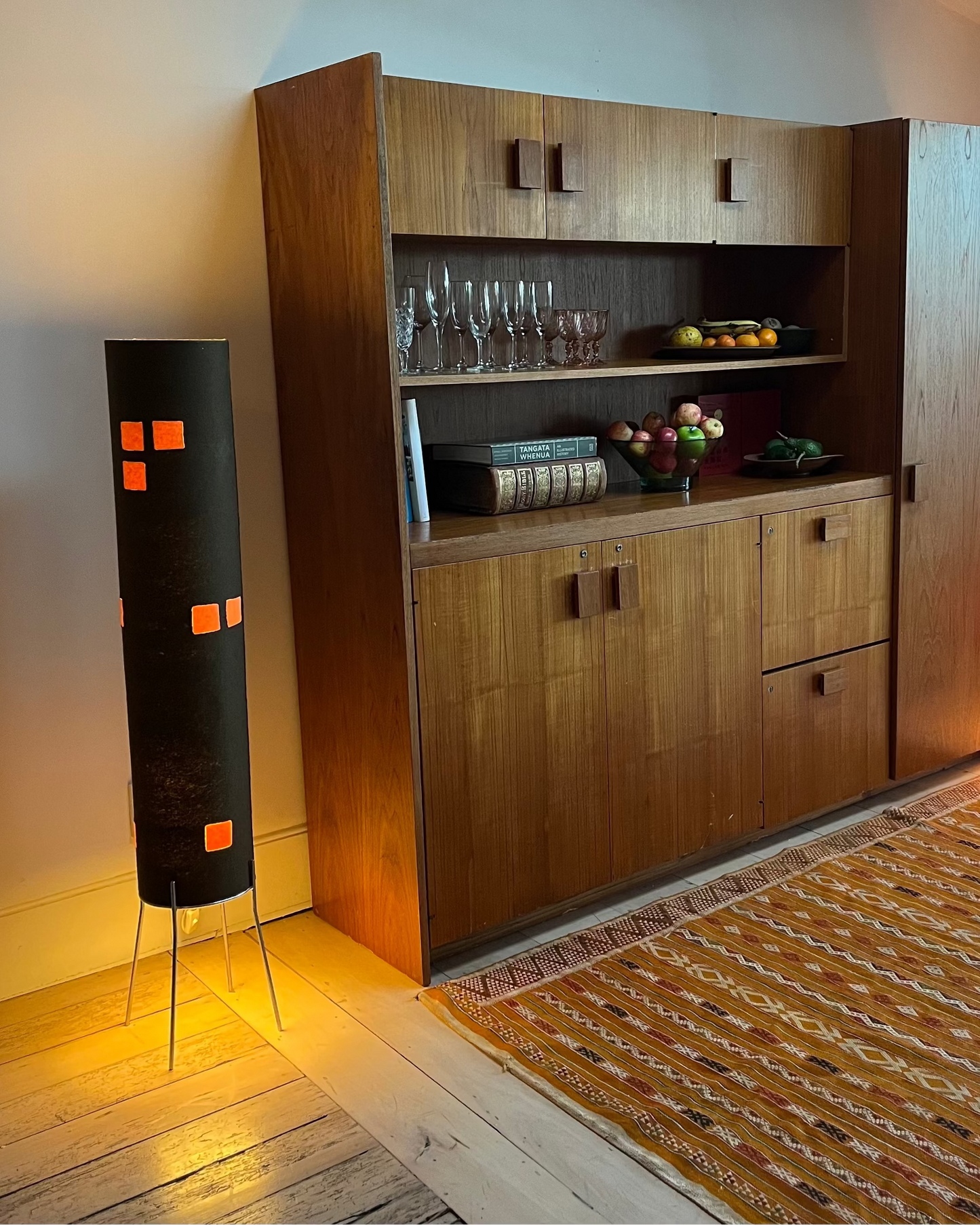 Pair of Retro Felt Floor Lamps in Orange & Black