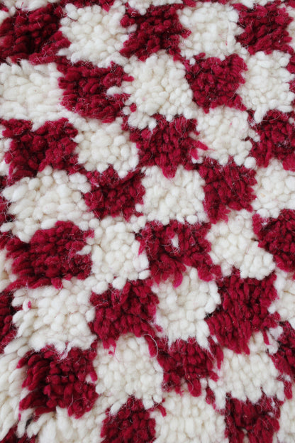 Red & White Moroccan Tasselled Rug