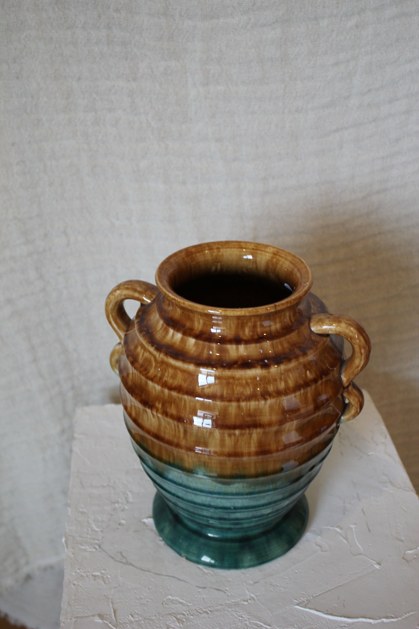 Mashman Fluted Vase / Green & Tan