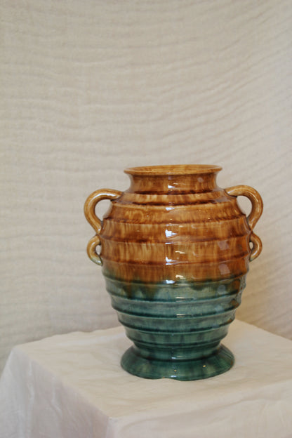 Mashman Fluted Vase / Green & Tan