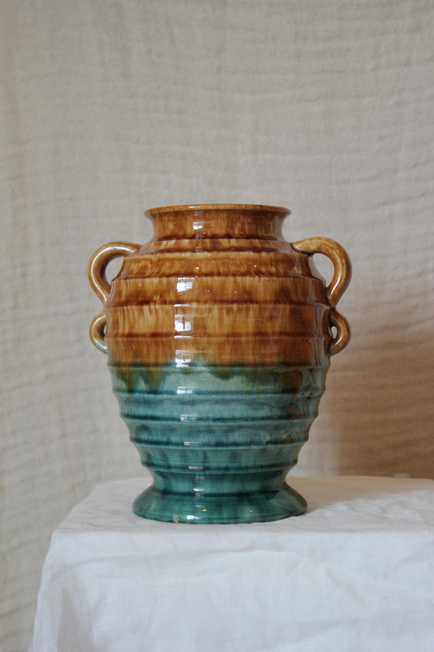 Mashman Fluted Vase / Green & Tan