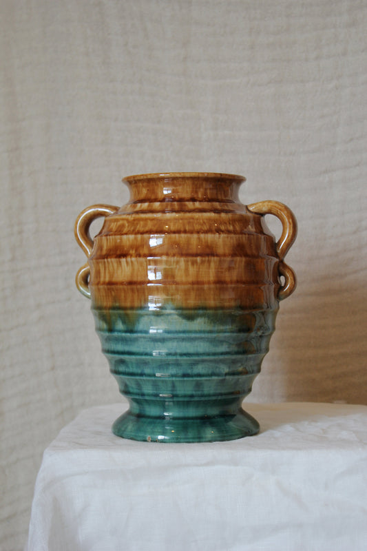 Mashman Fluted Vase / Green & Tan