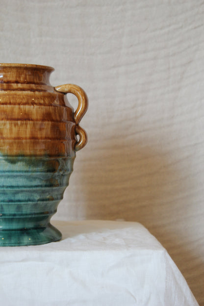 Mashman Fluted Vase / Green & Tan