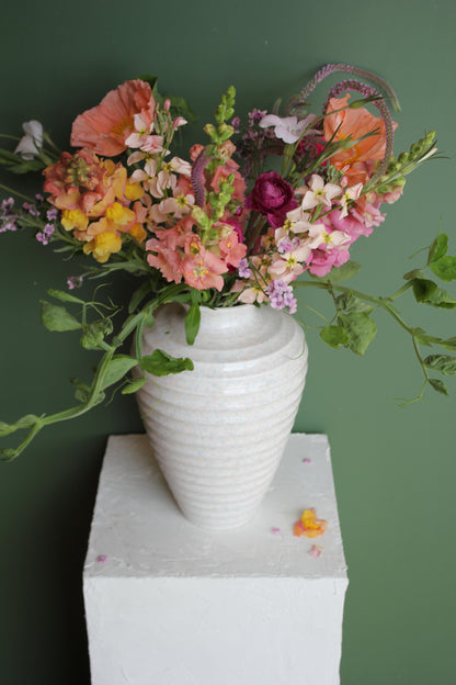 Pink Speckled Ribbed Urn Vase