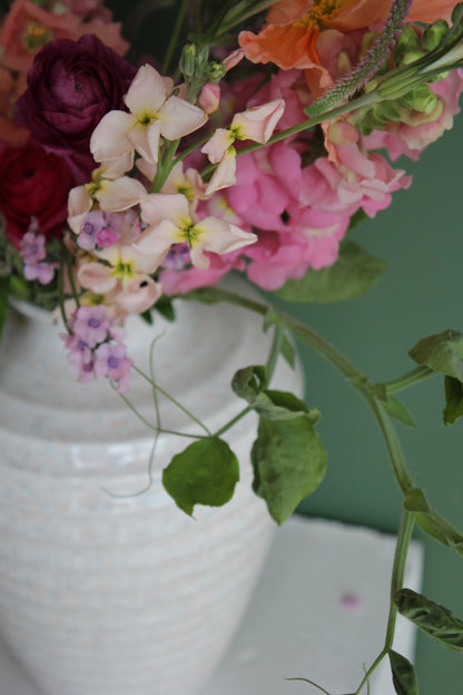 Pink Speckled Ribbed Urn Vase