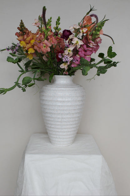 Pink Speckled Ribbed Urn Vase