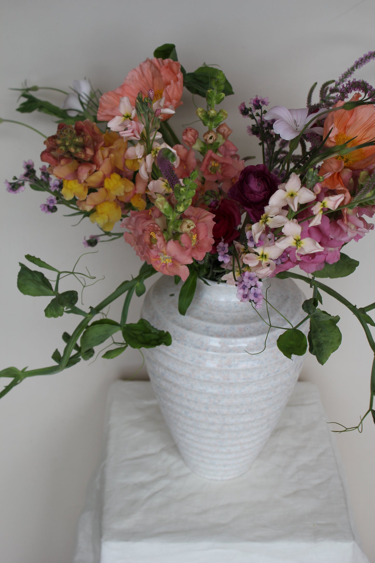 Pink Speckled Ribbed Urn Vase
