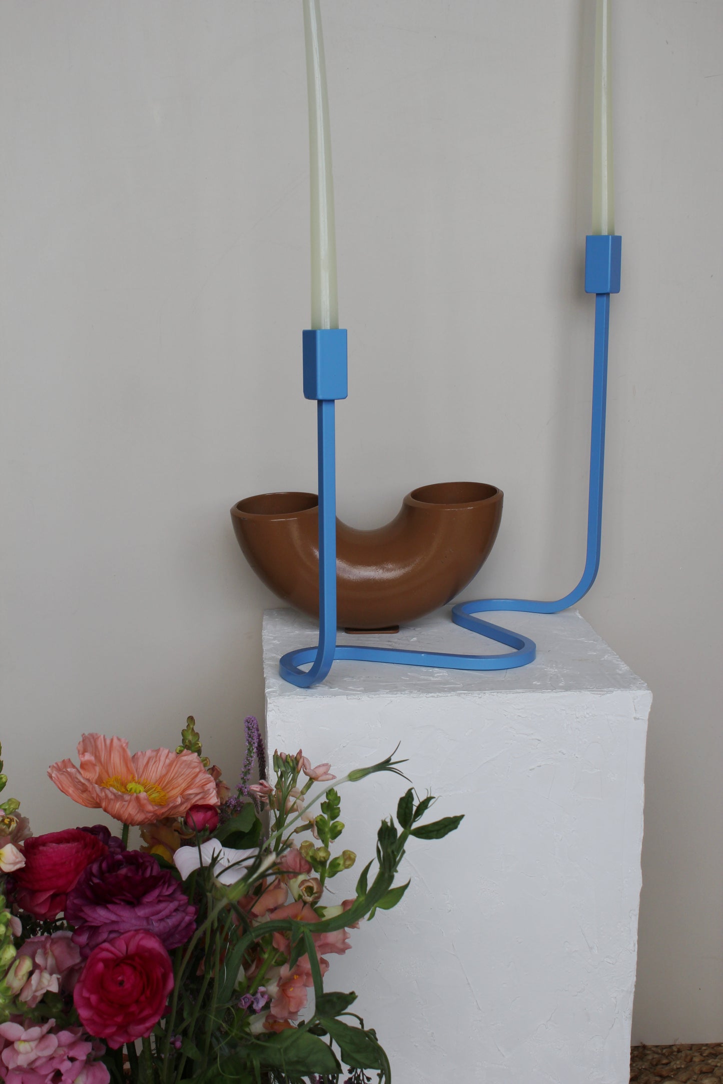 Brown Metal Pipe Vase – Heavy, Sculptural