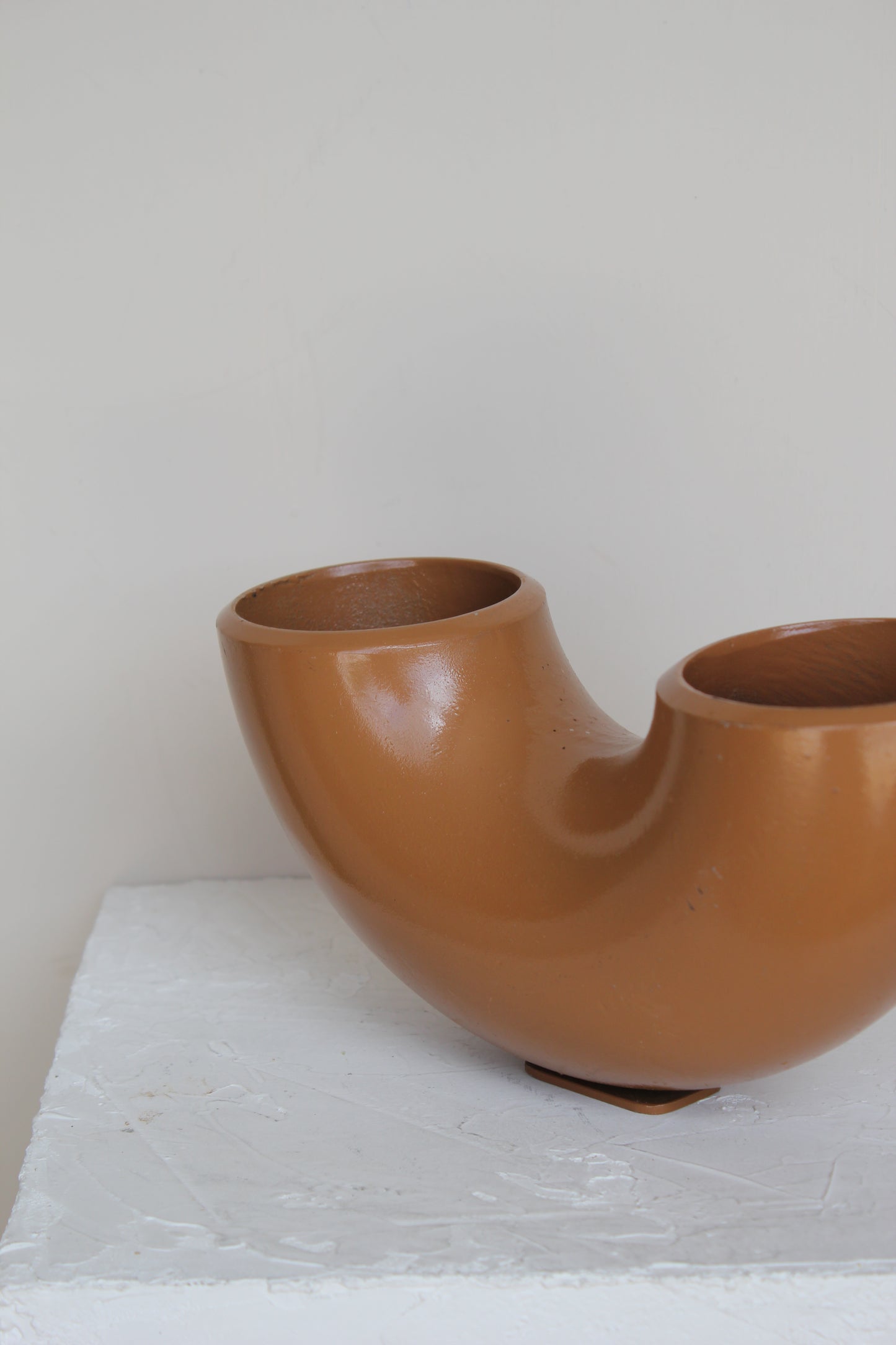 Brown Metal Pipe Vase – Heavy, Sculptural