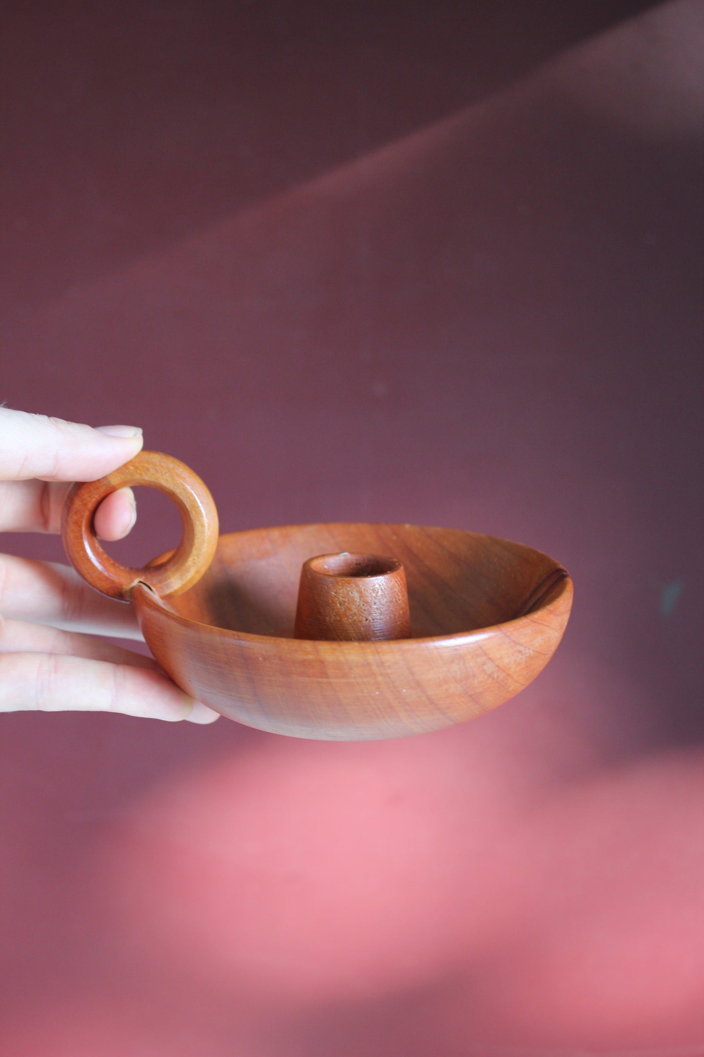 Turned Wooden Chamberstick Candle Holder