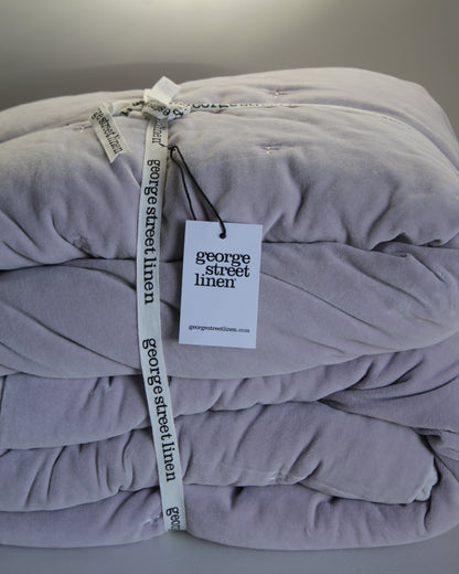 George St Linen / Venus Cotton Velvet Quilted Coverlet in Lilac
