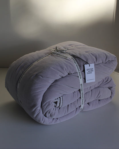 George St Linen / Venus Cotton Velvet Quilted Coverlet in Lilac