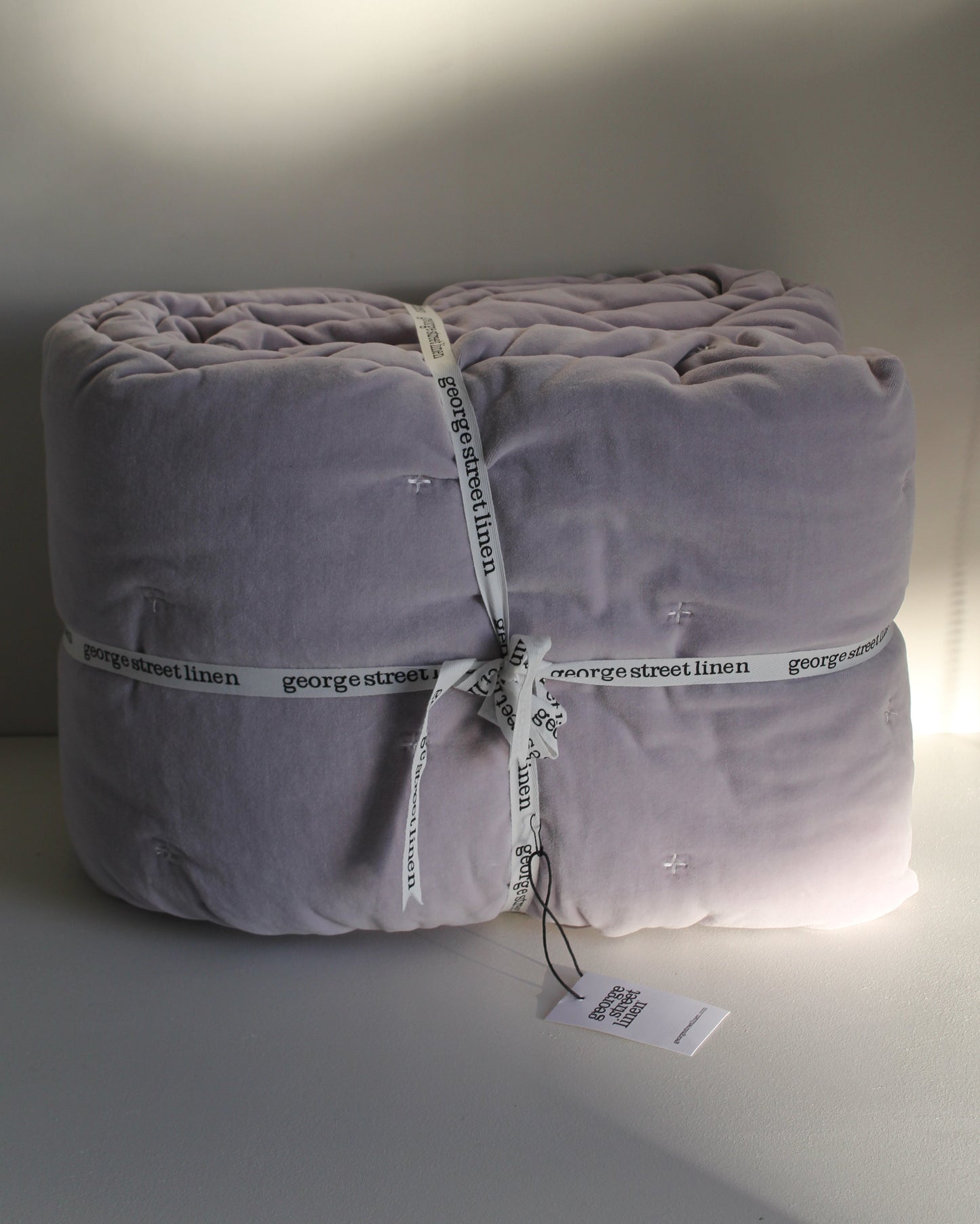 George St Linen / Venus Cotton Velvet Quilted Coverlet in Lilac