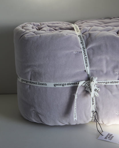 George St Linen / Venus Cotton Velvet Quilted Coverlet in Lilac