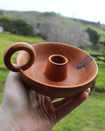 Turned Wooden Chamberstick Candle Holder