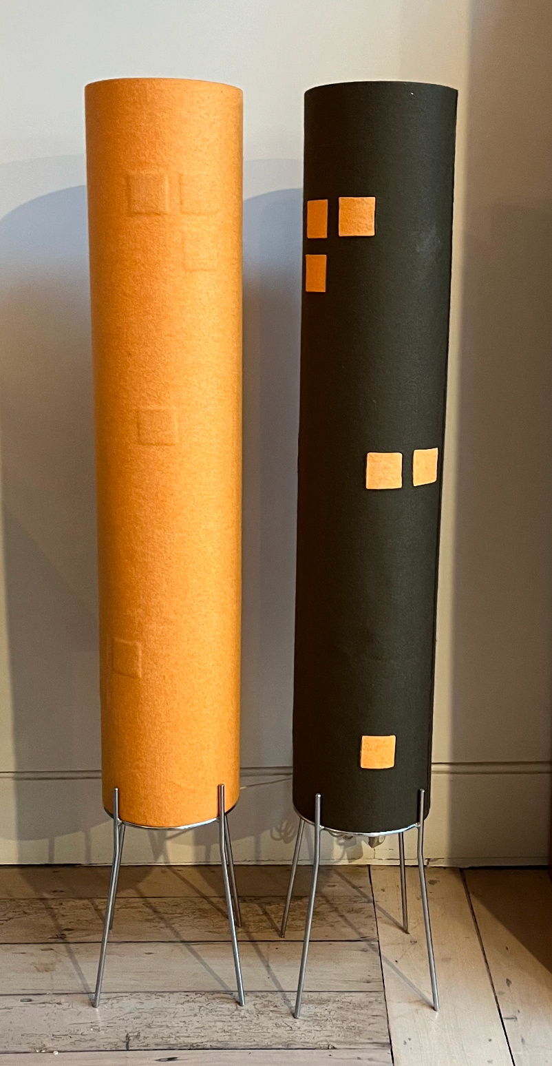 Pair of Retro Felt Floor Lamps in Orange & Black