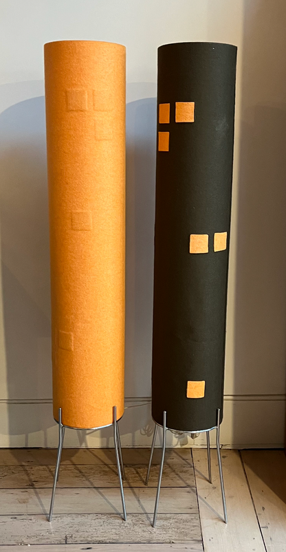 Pair of Retro Felt Floor Lamps in Orange & Black
