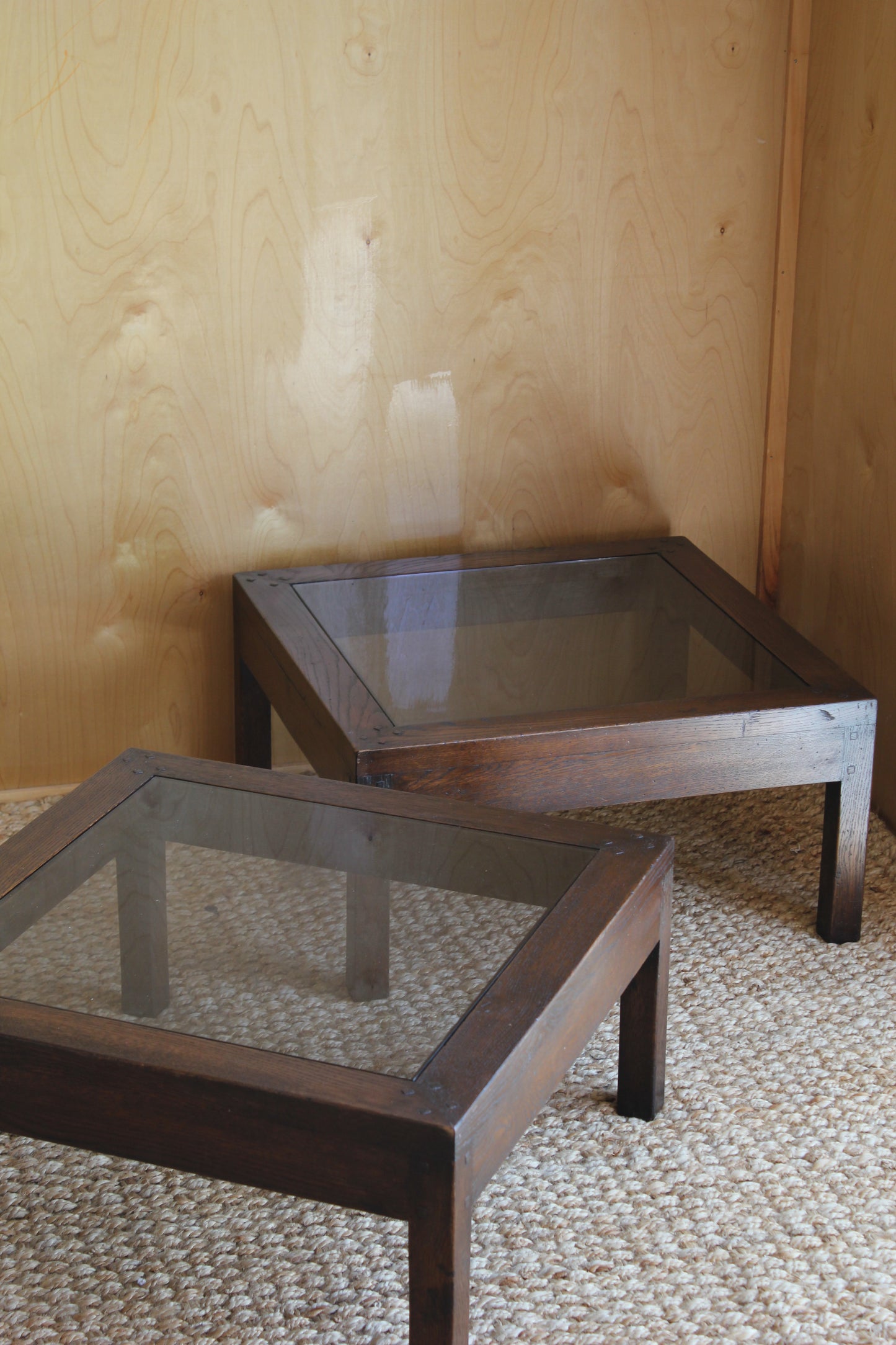 Pair of Oak & Glass Side Tables