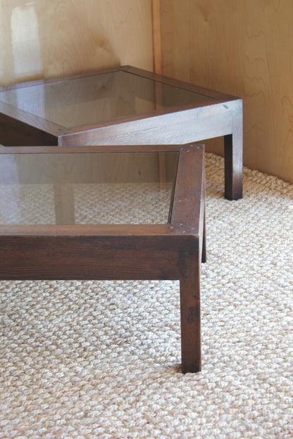 Pair of Oak & Glass Side Tables