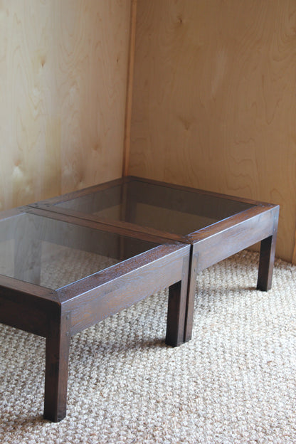 Pair of Oak & Glass Side Tables