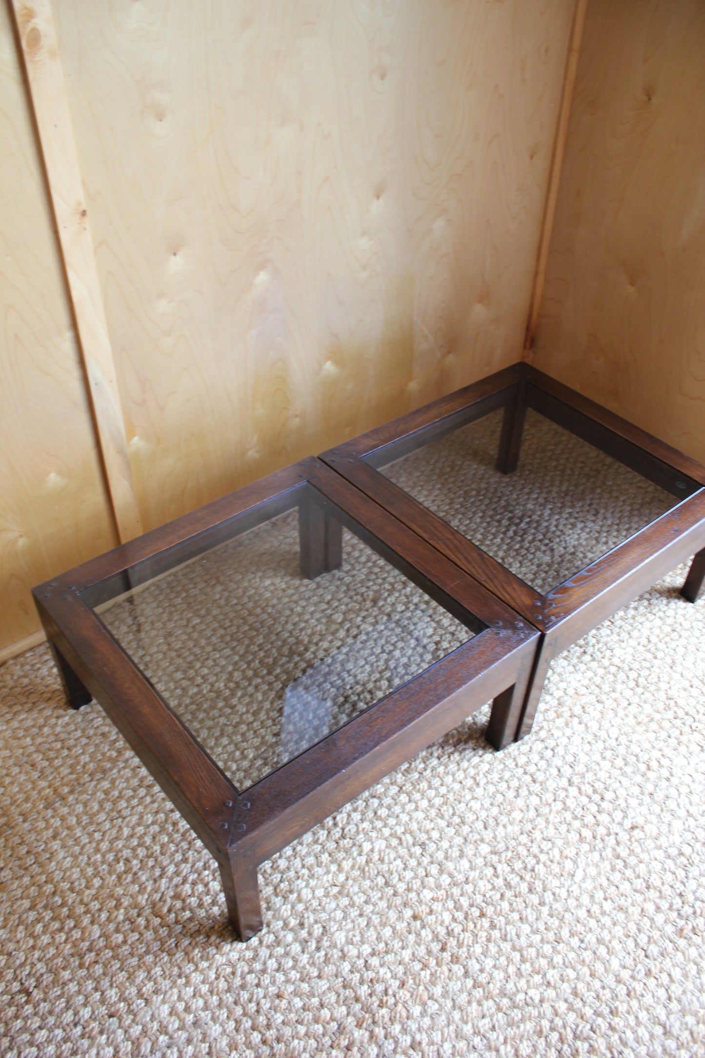 Pair of Oak & Glass Side Tables